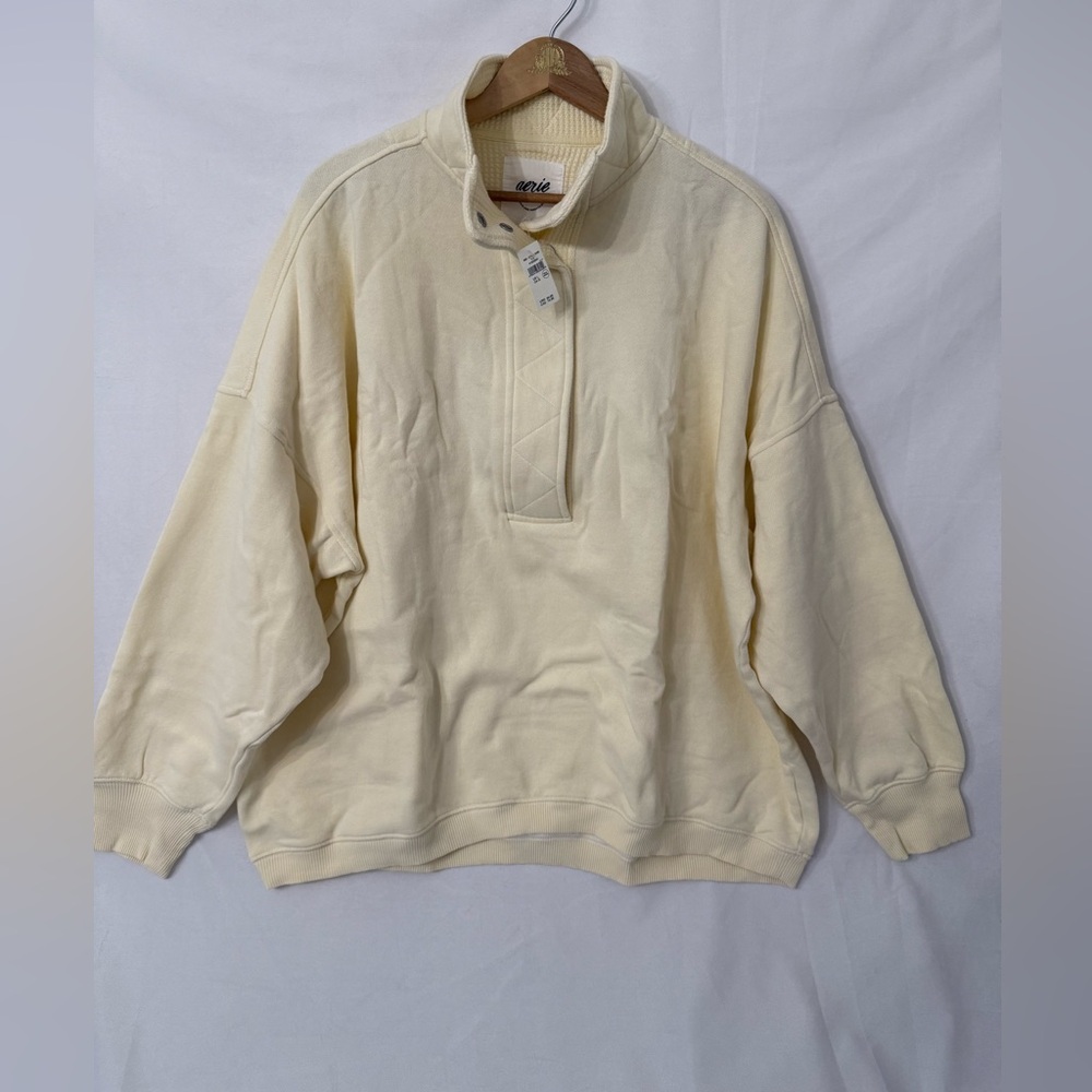 Aerie Getaway Quarter Snap Sweatshirt Lemon Paper L